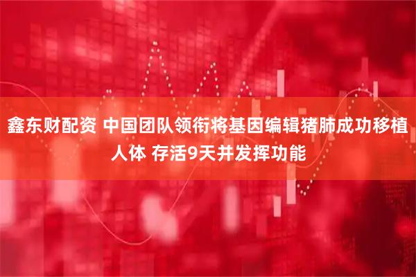 鑫东财配资 中国团队领衔将基因编辑猪肺成功移植人体 存活9天并发挥功能